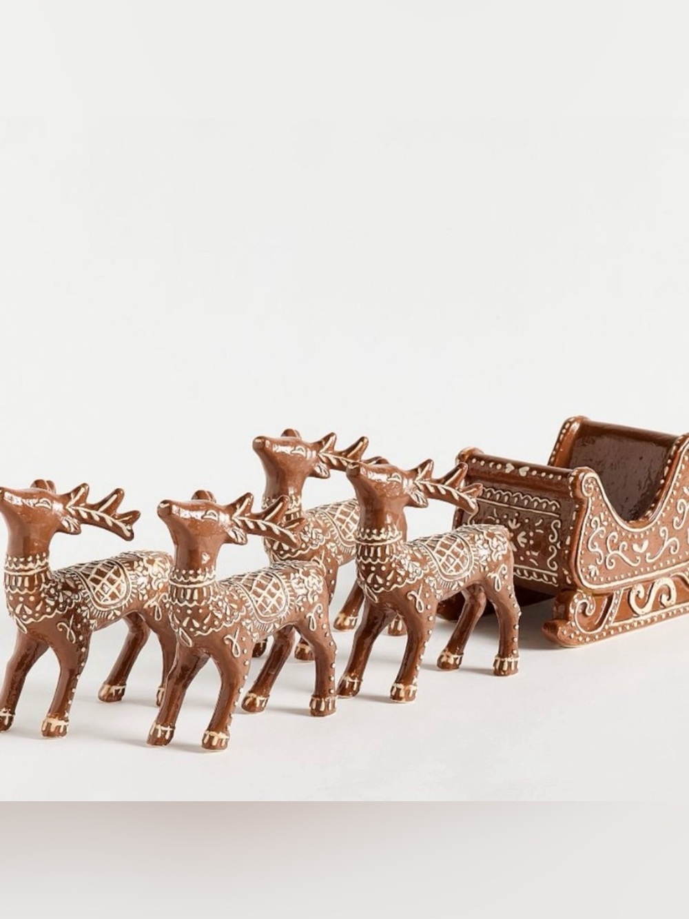 Pottery Barn Handcrafted Ceramic Gingerbread Reindeer & Sleigh Set